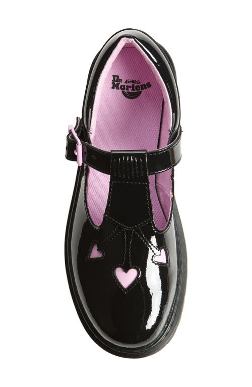 Shop Dr. Martens' Dr. Martens Kids' Bex Heart T-bar Mary Jane In Black And Pink Patent Lamper