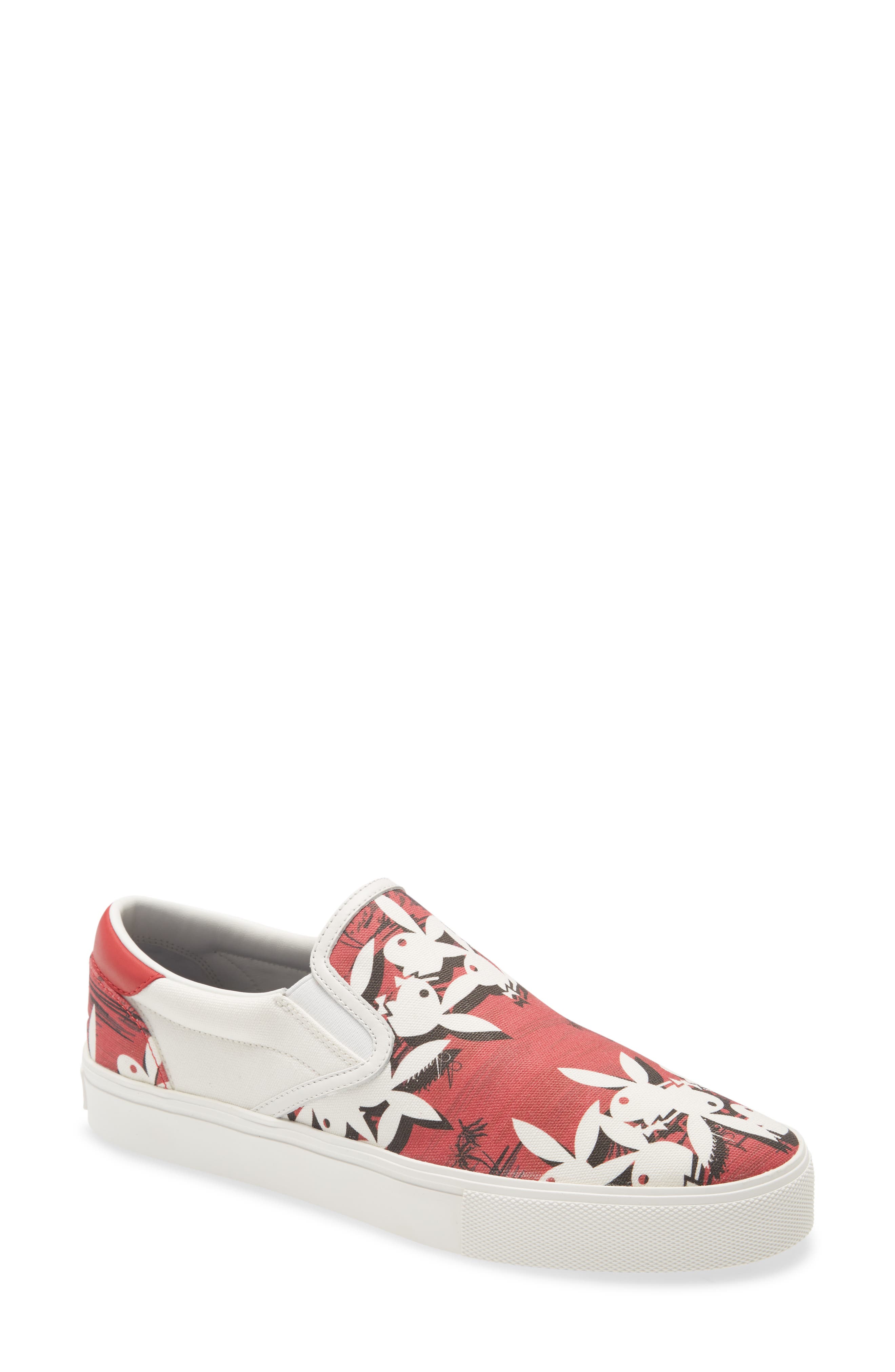 AMIRI Playboy Bunny Logo Slip-On Sneaker in Red/White at Nordstrom, Size 8Us