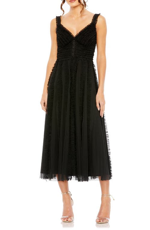 Ieena for Mac Duggal Ruffle Detail A-Line Cocktail Dress in Black
