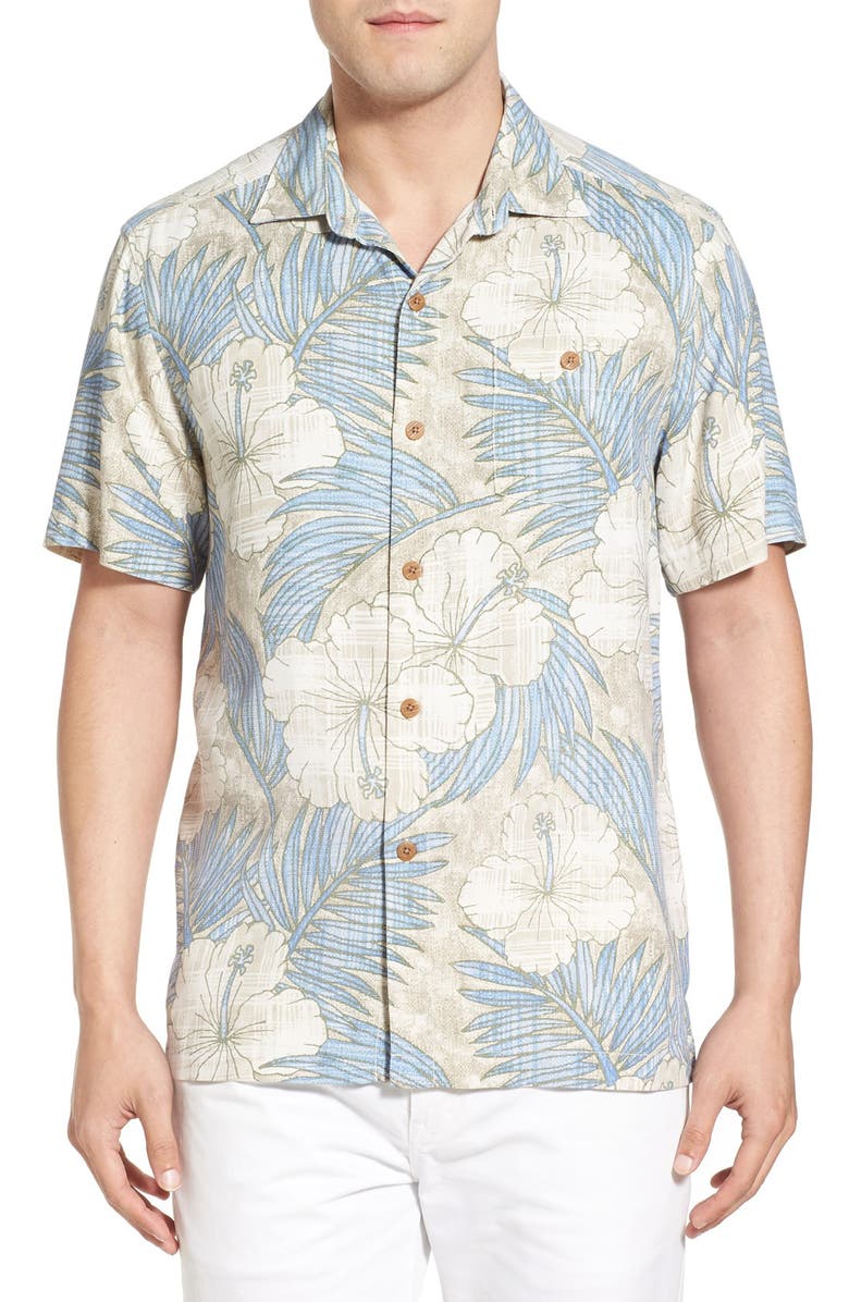 Tommy Bahama Regular Fit Plaid Hibiscus Print Silk Camp Shirt | Nordstrom