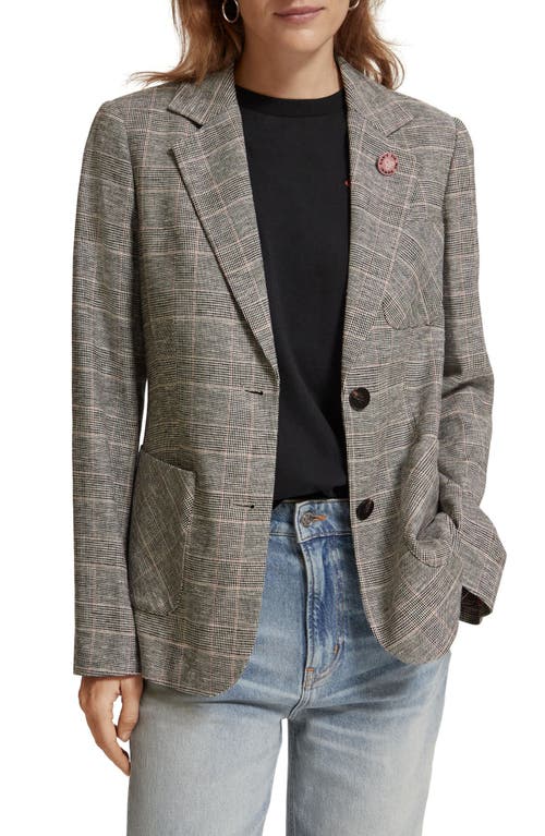 Prince of Wales Check Single Breasted Linen Blend Blazer