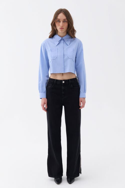 Shop Nocturne Double Collar Cotton Button-up Shirt In Blue