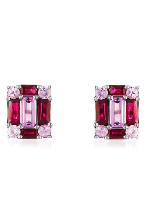 Clarity Ruby & Pink Sapphire Stud Earrings in White Gold/Sapphire/Ruby