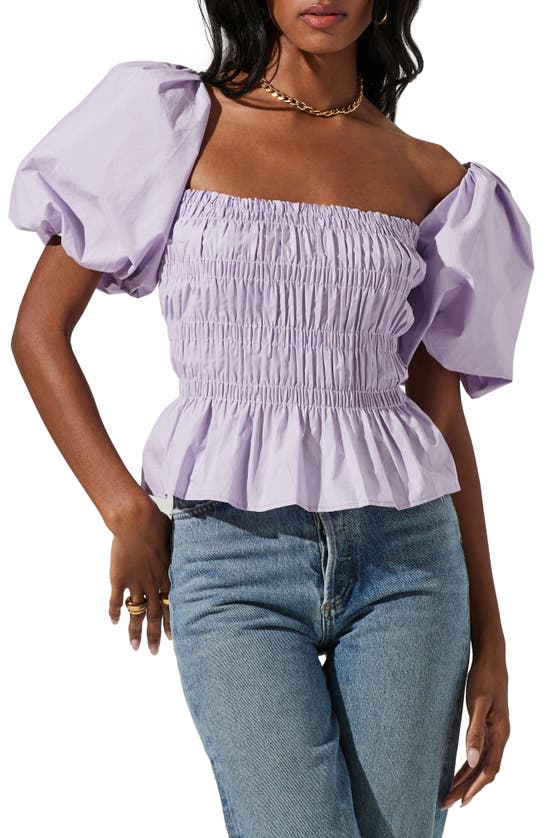 Astr Bubble Sleeve Smocked Blouse In Lavender