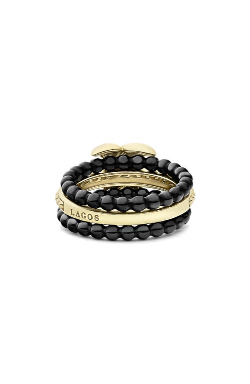 Lagos Meridian 18k Yellow Gold & Ceramic Caviar Stack Ring In Gold/black