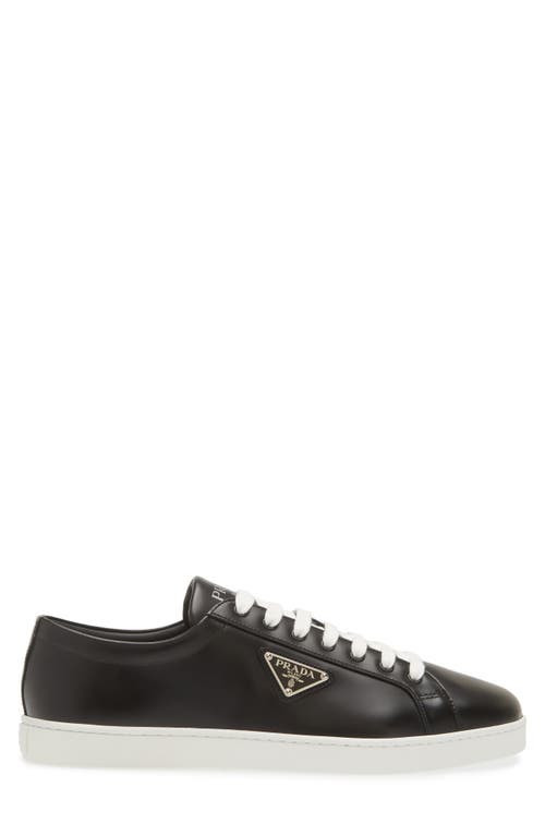 Shop Prada Lane Triangle Logo Low Top Leather Sneaker In Nero