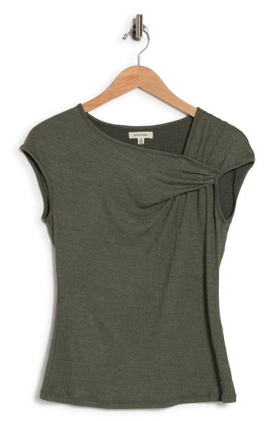 Max Studio Textured Side Gather Top In Army