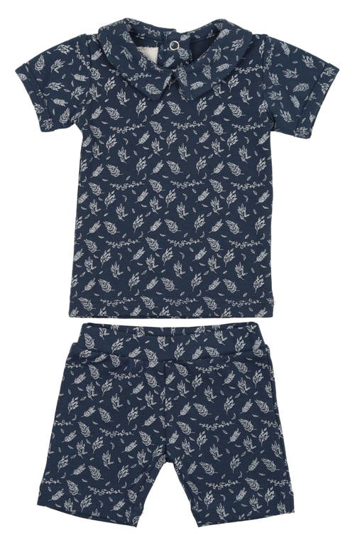 Maniere Manière Kids' Leaves & Branches Stretch Cotton Top & Shorts Set In Denim Blue