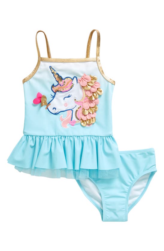 Shop Flapdoodles Kids' Unicorn Appliqué Two-piece Swimsuit In Light Blue