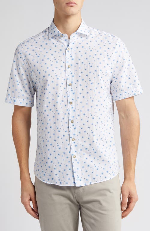Benson Floral Short Sleeve Stretch Button-Up Shirt in White