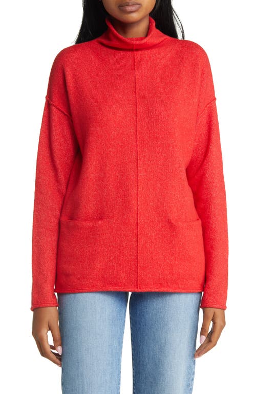 caslon(r) Pocket Funnel Neck Cotton Blend Sweater in Red Chinoise