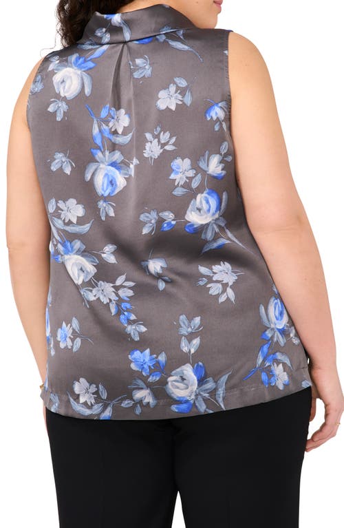 Shop Vince Camuto Floral Cowl Neck Charmeuse Top In Sapphire Blue