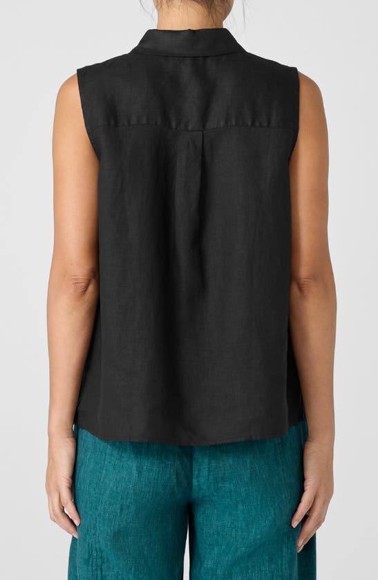 Shop Eileen Fisher Classic Sleeveless Organic Linen Button-up Shirt In Black