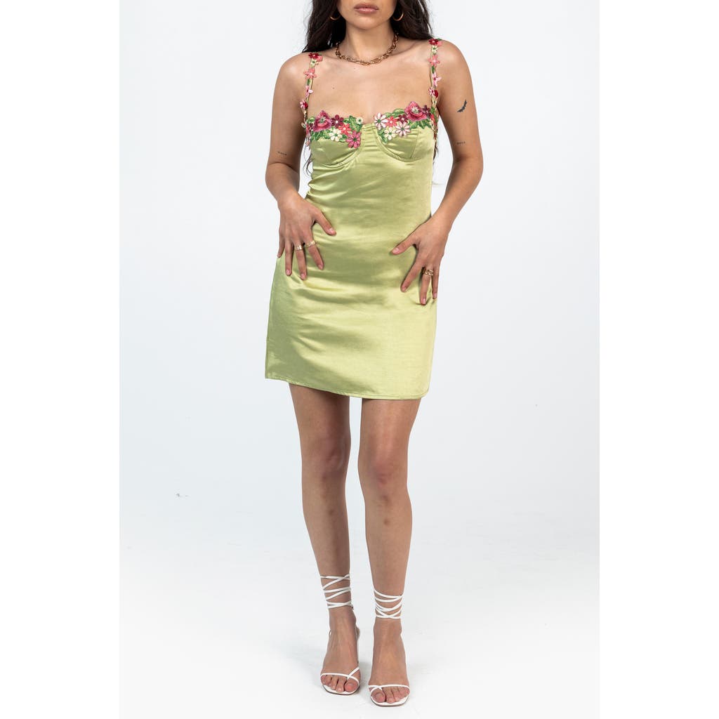 PRINCESS POLLY PRINCESS POLLY KENZIE FLORAL EMBROIDERED SATIN MINIDRESS