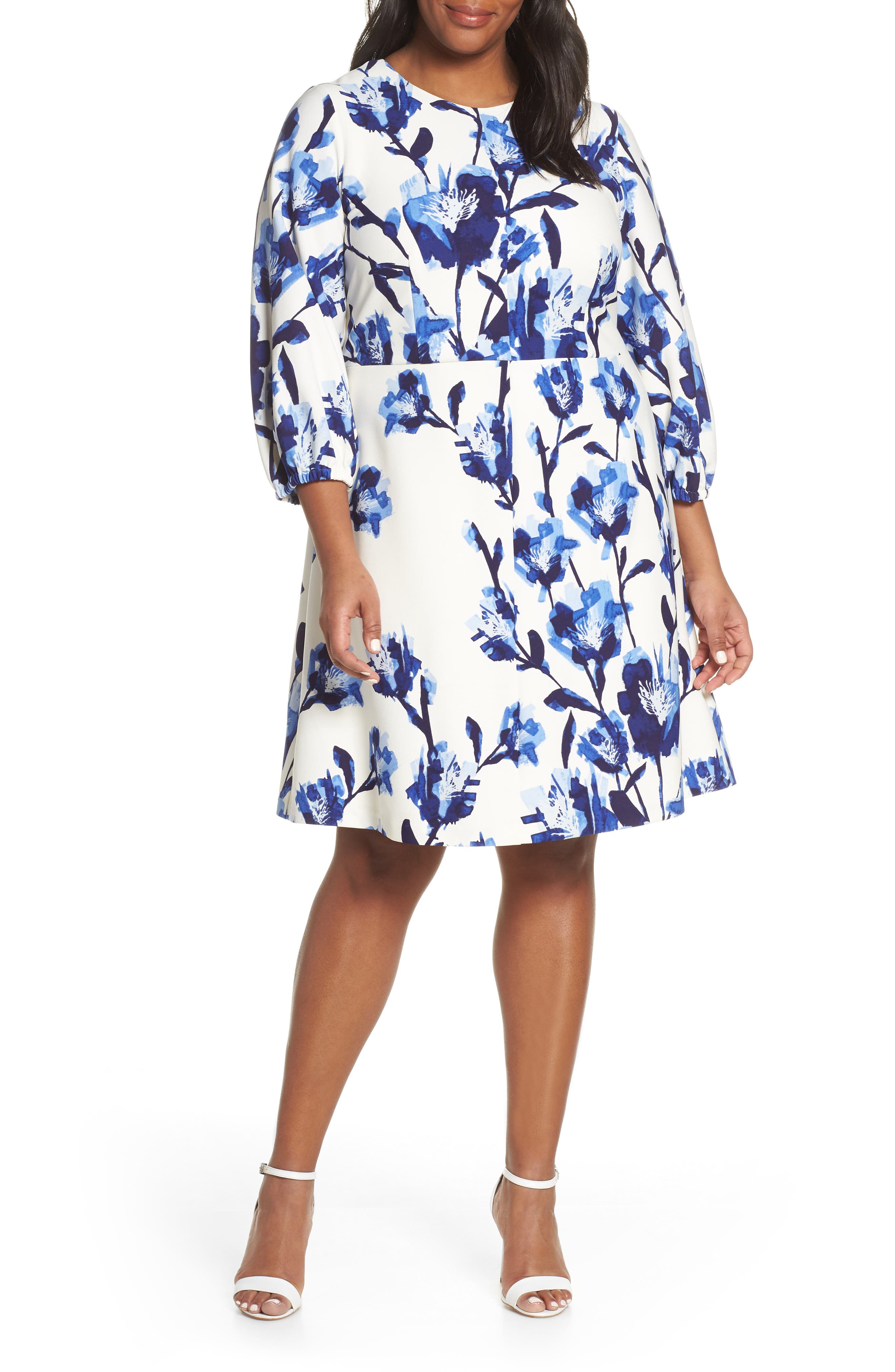 Plus Size Eliza J Scuba Crepe Fit & Flare Dress, Ivory