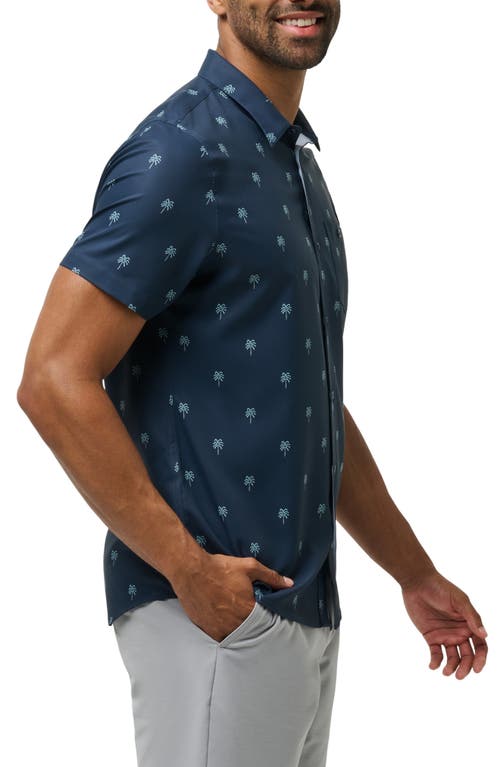 Shop Travismathew Captain Cantina Palm Tree Print Short Sleeve Button-up Shirt In Total Eclipse