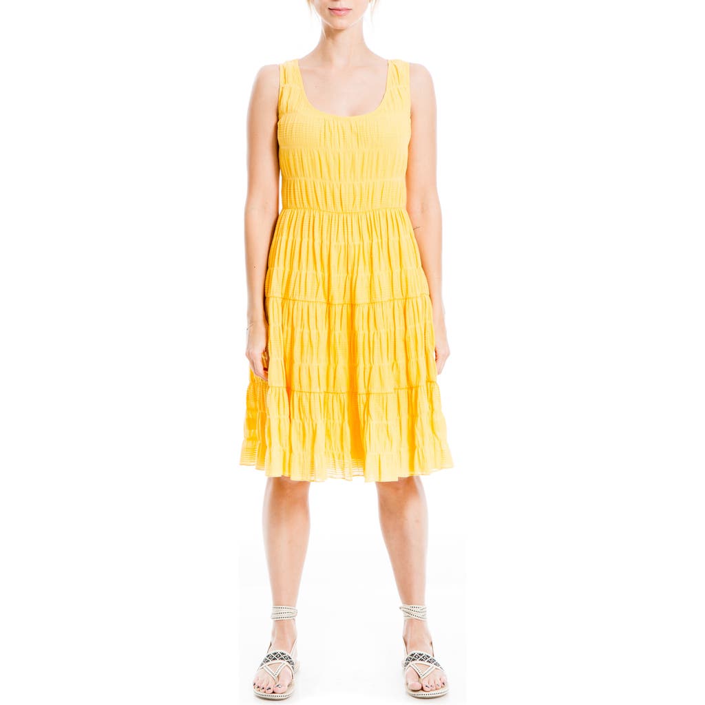 Shop Max Studio London Texture Tiered Stretch Cotton Dress In Sunshine-sunshine