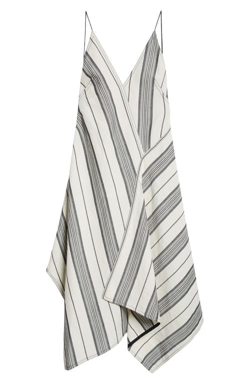 Shop Ferragamo Stripe Asymmetric Midi Dress In Ecru/nero/ash Grey