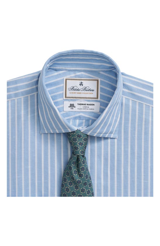 Shop Brooks Brothers X Thomas Mason® Regular Fit Stripe Cotton & Linen Dress Shirt In Light Blue Stripe