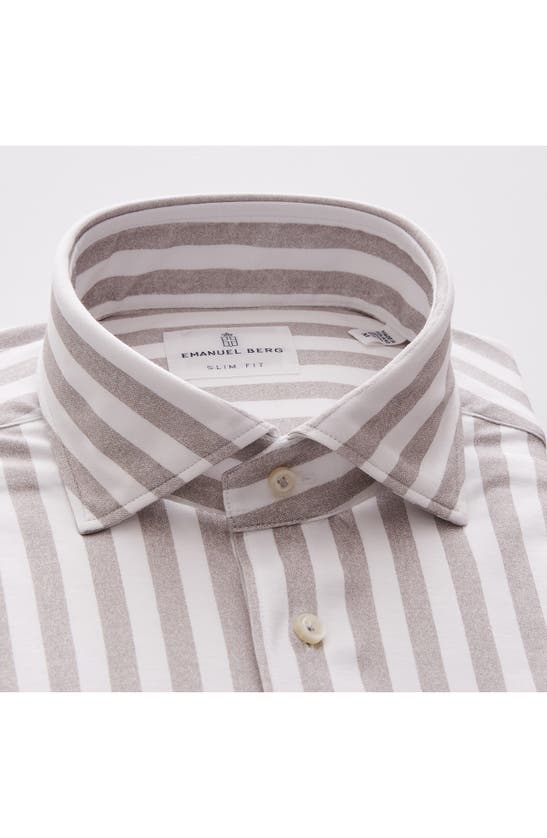Shop Emanuel Berg 4flex Modern Fit Stripe Knit Button-up Shirt In Light Grey