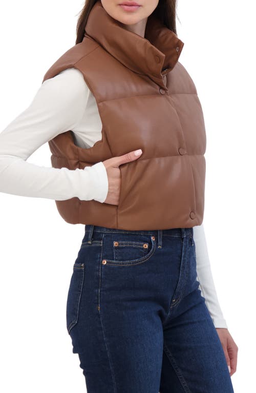 Sebby Crop Faux Leather Vest In Toffee