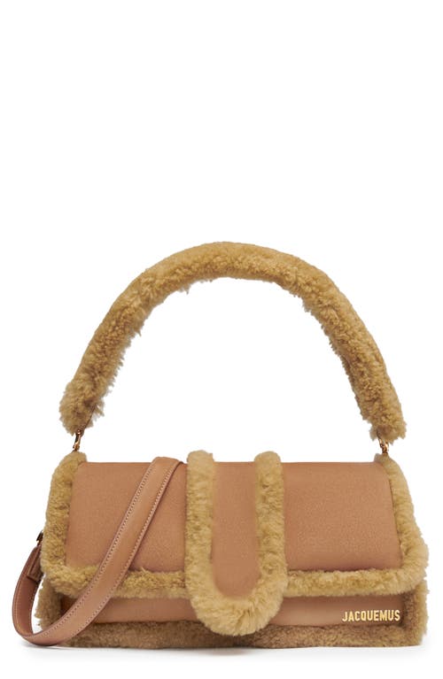 Jacquemus Le Bambimou Doux Leather & Genuine Shearling Satchel in Dark Brown 880 at Nordstrom