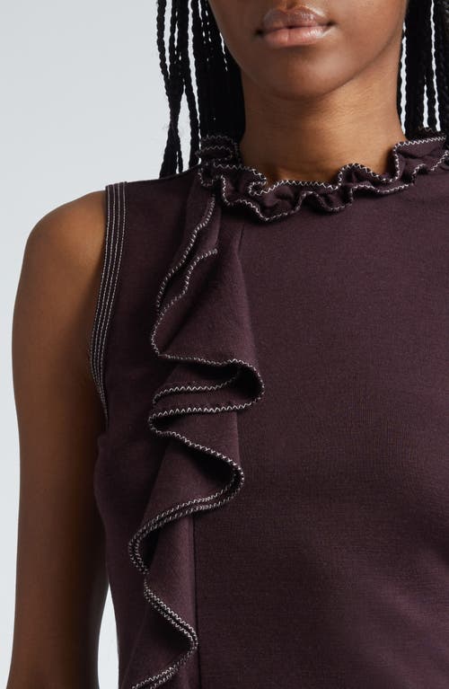 Shop Ulla Johnson Brea Ruffle Sleeveless Organic Wool Knit Top In Mahogany