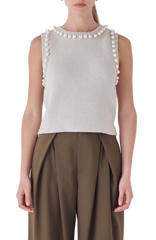 Endless Rose Imitation Pearl Trim Sweater Tank in Grey at Nordstrom, Size Large