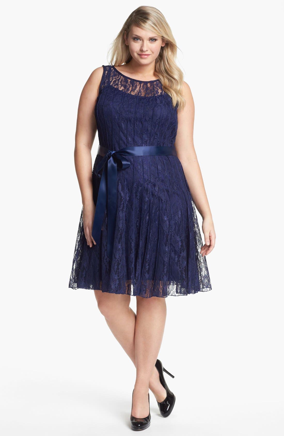 Xscape Pleated Lace Fit & Flare Dress (Plus Size) Nordstrom