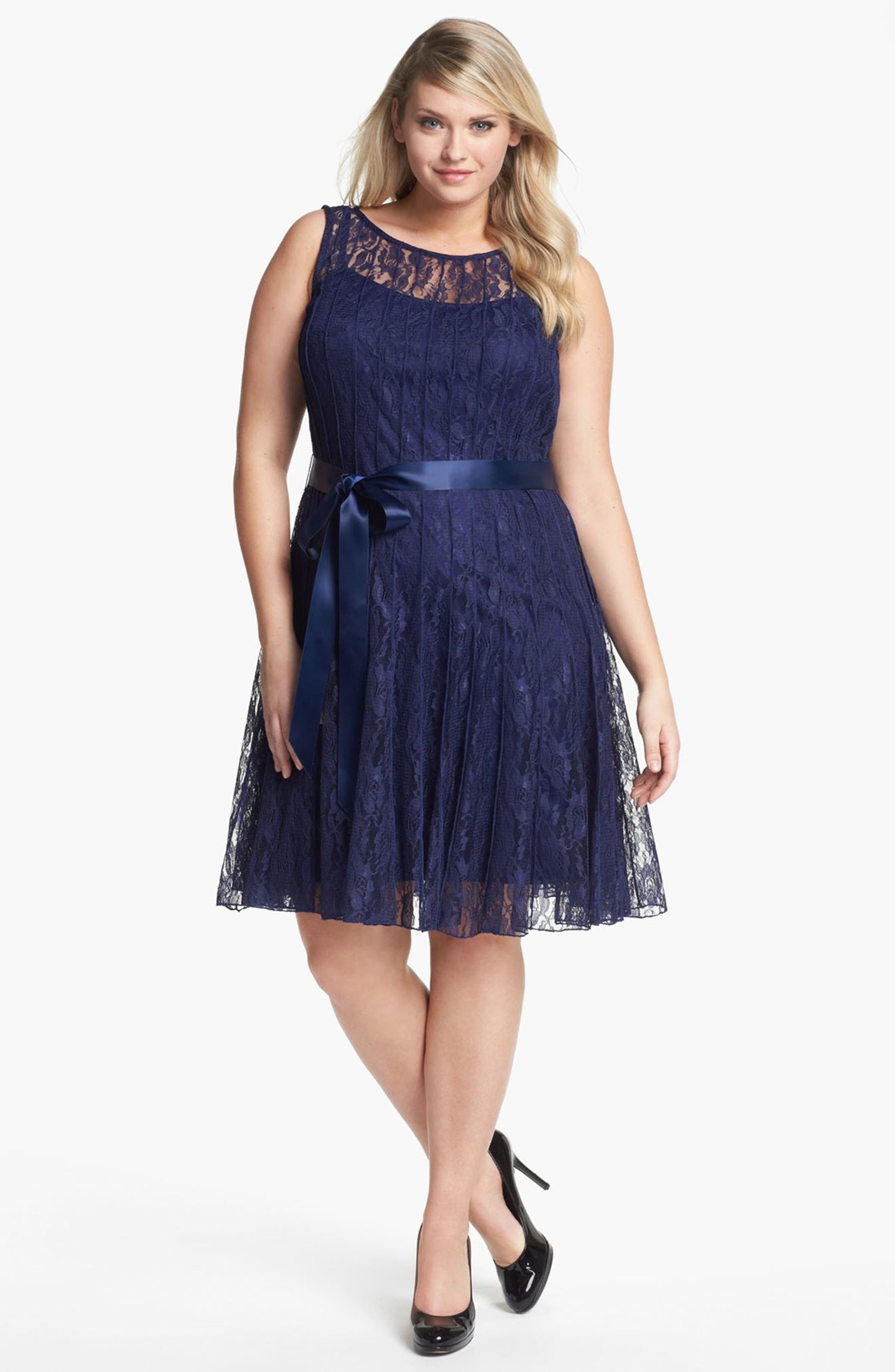 Xscape Pleated Lace Fit & Flare Dress (Plus Size) | Nordstrom