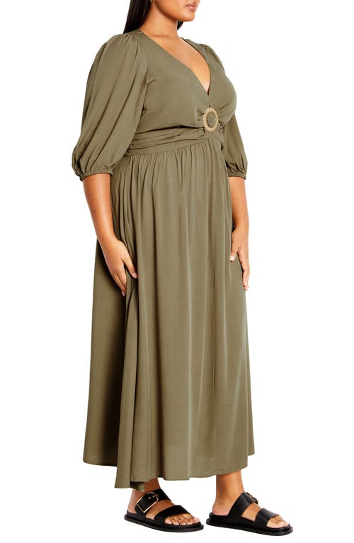 Shop City Chic Daydream Three-quarter Sleeve Maxi Dress In Olive