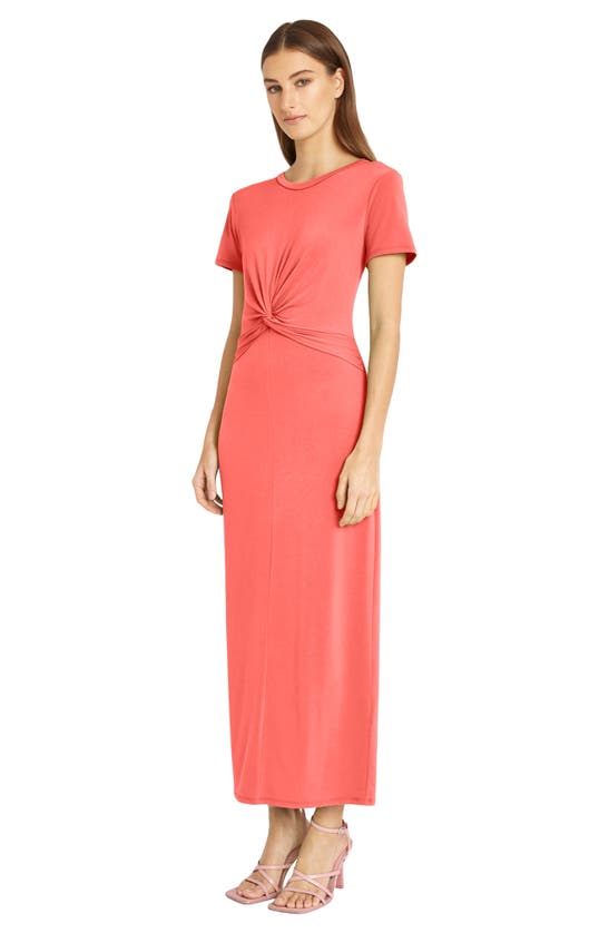 Shop Donna Morgan For Maggy Twist Front Short Sleeve Maxi Dress In Paradise Pink