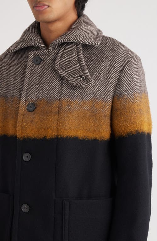 Shop Dries Van Noten Ranner Ombré Colorblock Wool Blend Coat In Dark Brown 704