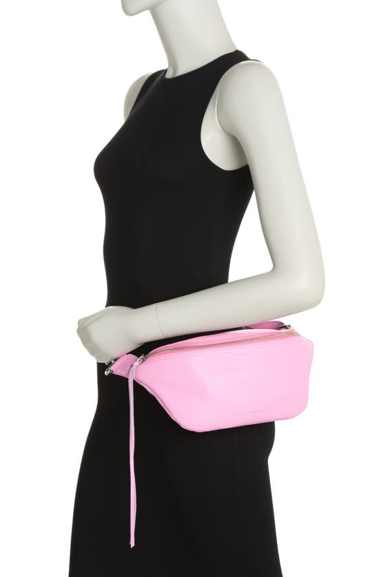 Shop Rebecca Minkoff Cree Leather Belt Bag In Bubblegum