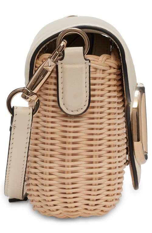 Shop Valentino Garavani Locò Woven Wicker & Leather Shoulder Bag In Yt3 Naturale/ivory