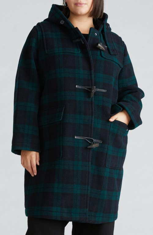 Universal Standard Highlands Duffle Coat In Green/navy Plaid