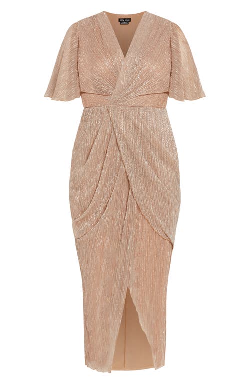 Shop City Chic Lily Metallic Ruched Dress In Soft Blush