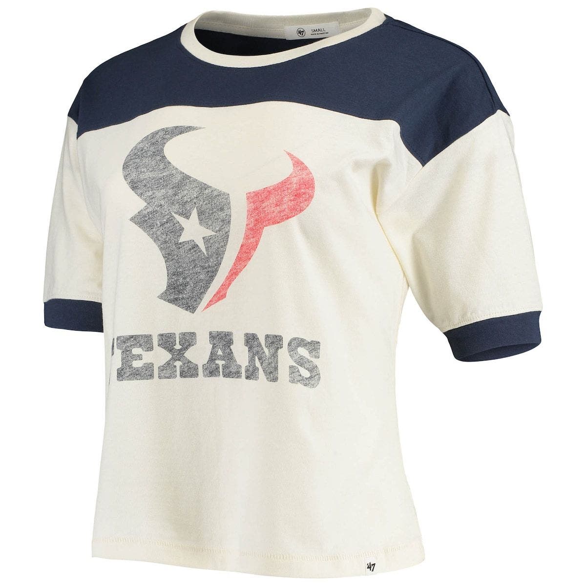 '47 Women's '47 Cream/Navy Houston Texans Billie Cropped TShirt