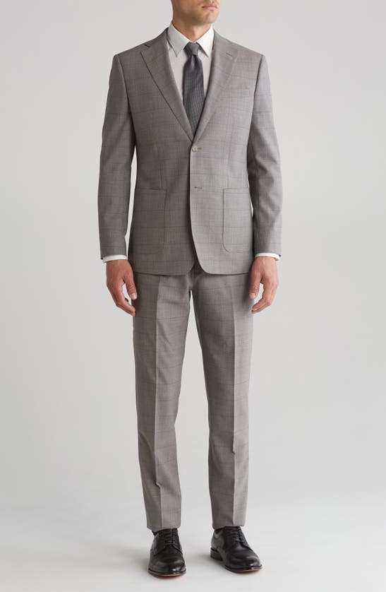 Shop English Laundry Plaid Trim Fit Wool Blend Two-piece Suit In Taupe