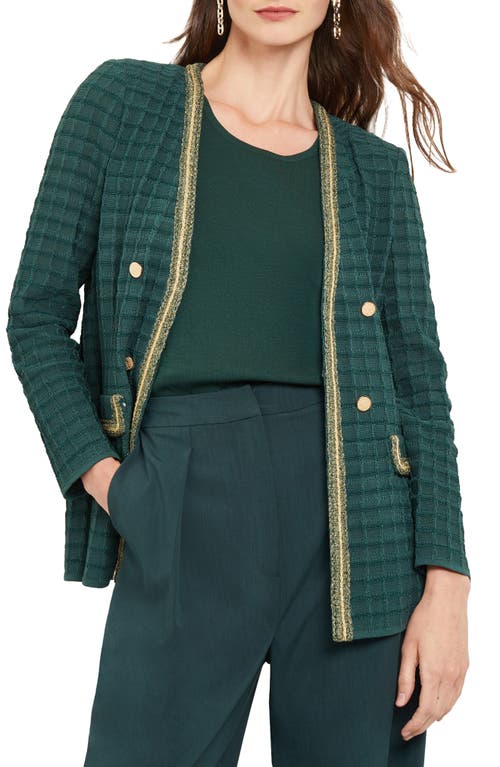 Intarsia Metallic Trim Knit Blazer in Hunter Green
