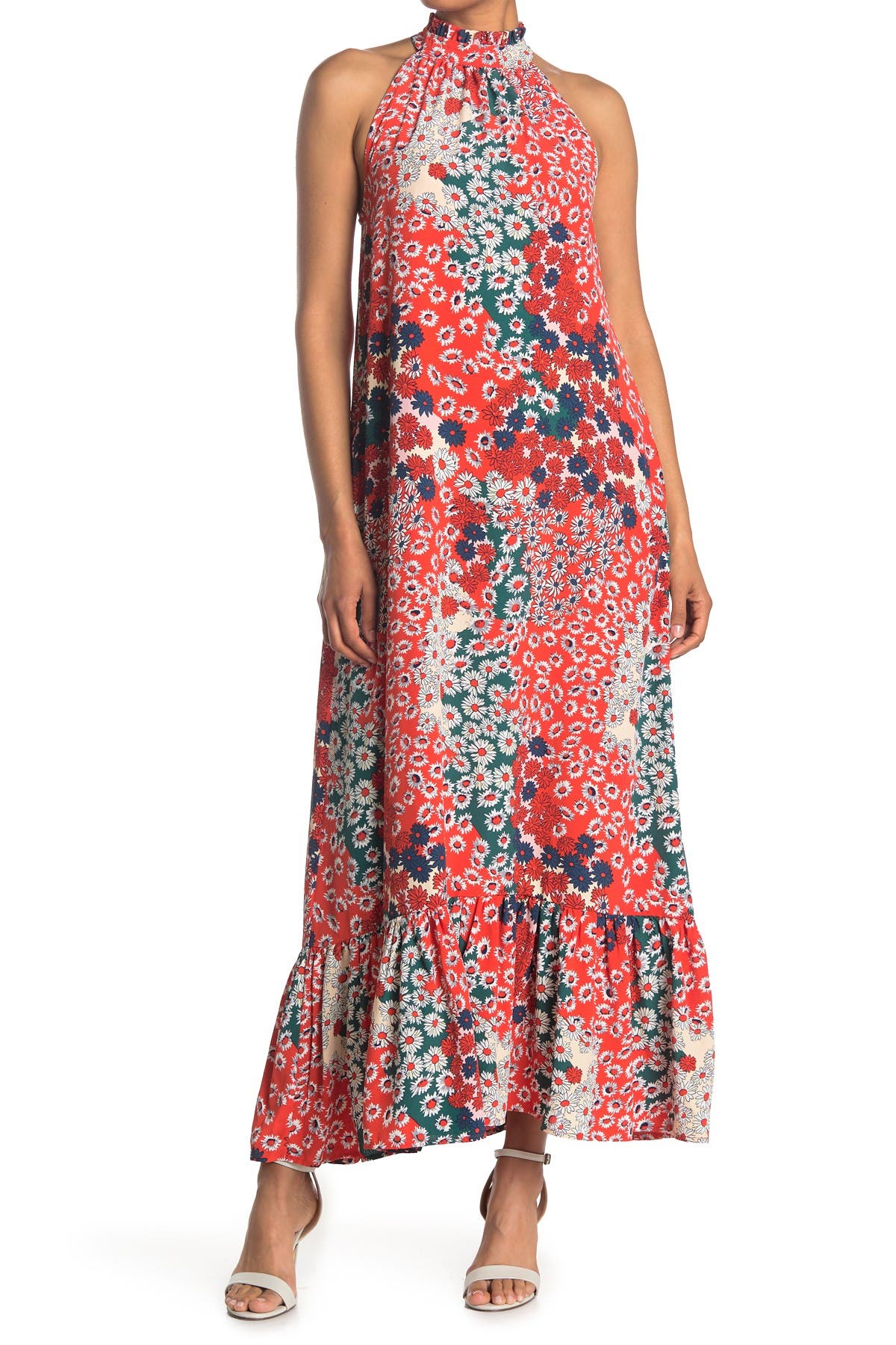 Melloday Floral Crepe Sleeveless Maxi Dress In Open Red5