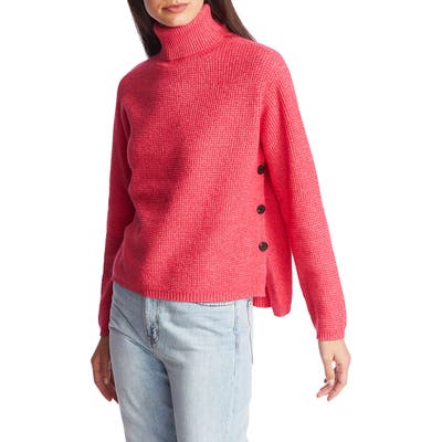 1.state Side Button Waffle Weave Turtleneck Sweater, Pink