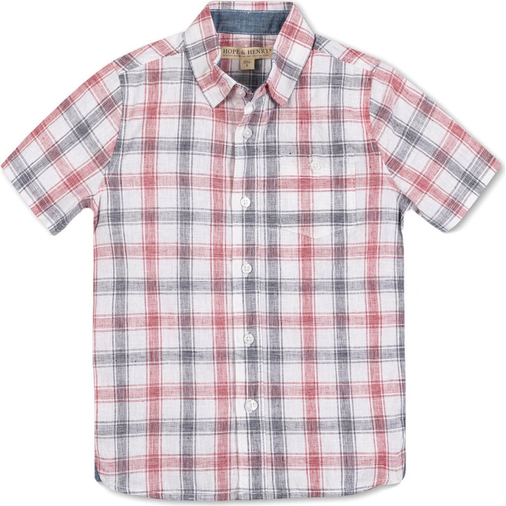 Hope & Henry Baby Boys' Linen Short Sleeve Shirt With Side Vent, Infant In Americana Check