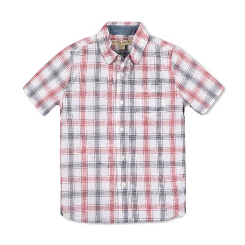 Shop Hope & Henry Boys' Linen Short Sleeve Shirt With Side Vent, Kids In Americana Check