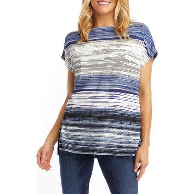 Karen Kane Oversize Variegated Stripe Boat Neck Top, Blue