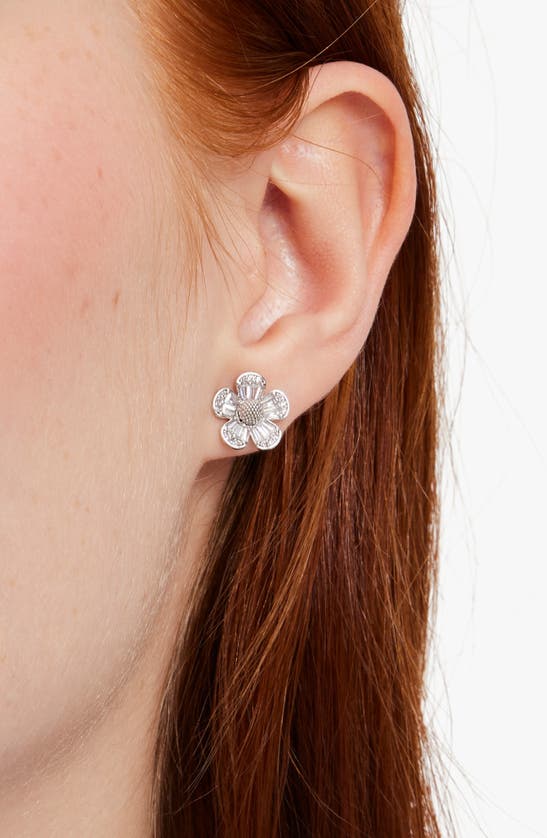 Shop Kate Spade Crystal Floral Stud Earrings In Clear/ Silver