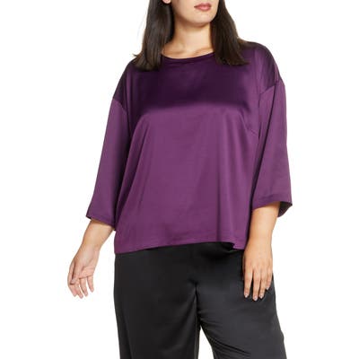 Plus Size Eileen Fisher Ballet Neck Satin Box Top, Purple