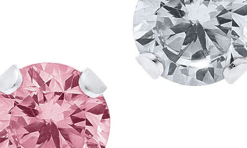 Mignonette Set Of 2 Sterling Silver Stud Earrings In Pink/white