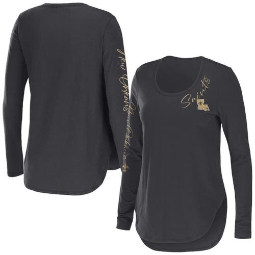 Women's WEAR by Erin Andrews Charcoal New Orleans Saints Team Scoop Neck T-Shirt in Black