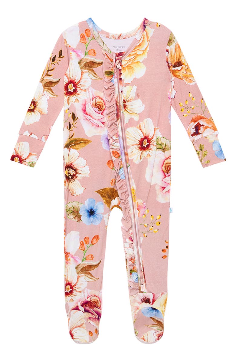 POSH PEANUT Miranda Zip Fitted Footie Pajamas, Main, color, OPEN PINK